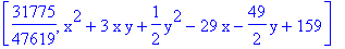 [31775/47619, x^2+3*x*y+1/2*y^2-29*x-49/2*y+159]